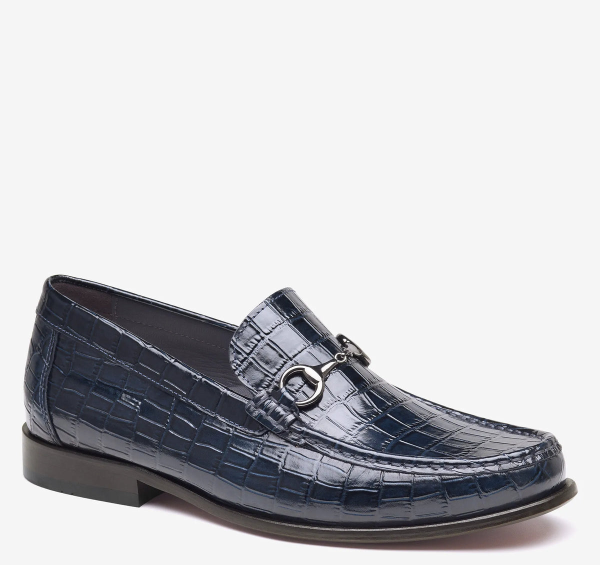 Navy Croc-Embossed Full-Grain Leather