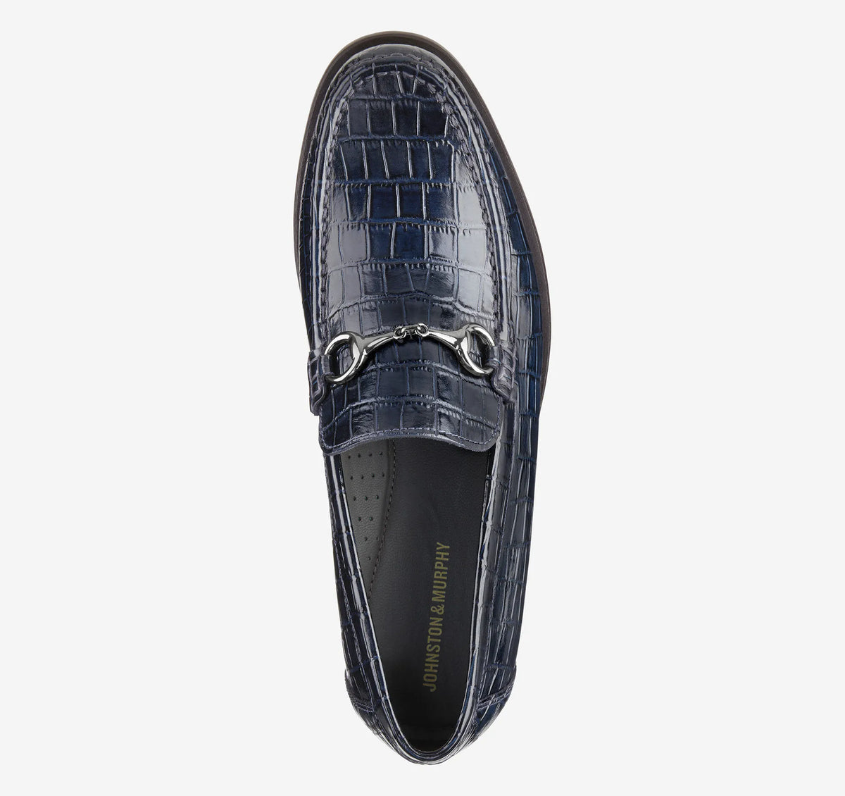 Navy Croc-Embossed Full-Grain Leather