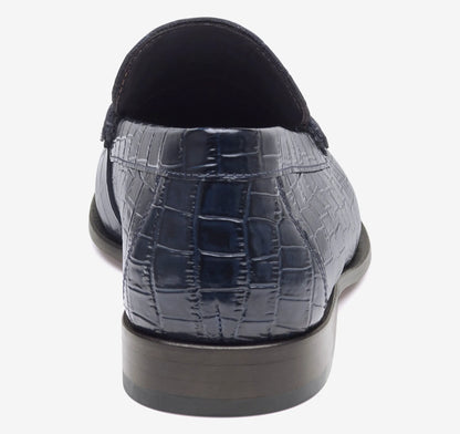 Navy Croc-Embossed Full-Grain Leather