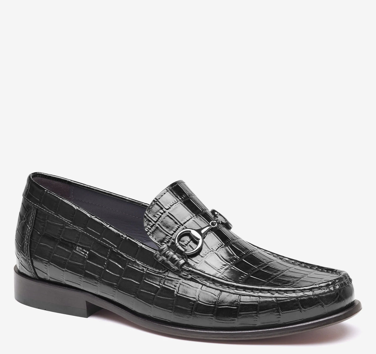 Black Croc-Embossed Full-Grain Leather
