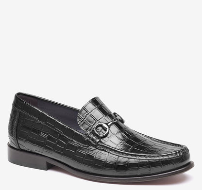 Black Croc-Embossed Full-Grain Leather