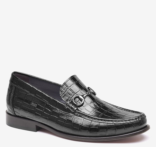 Black Croc-Embossed Full-Grain Leather