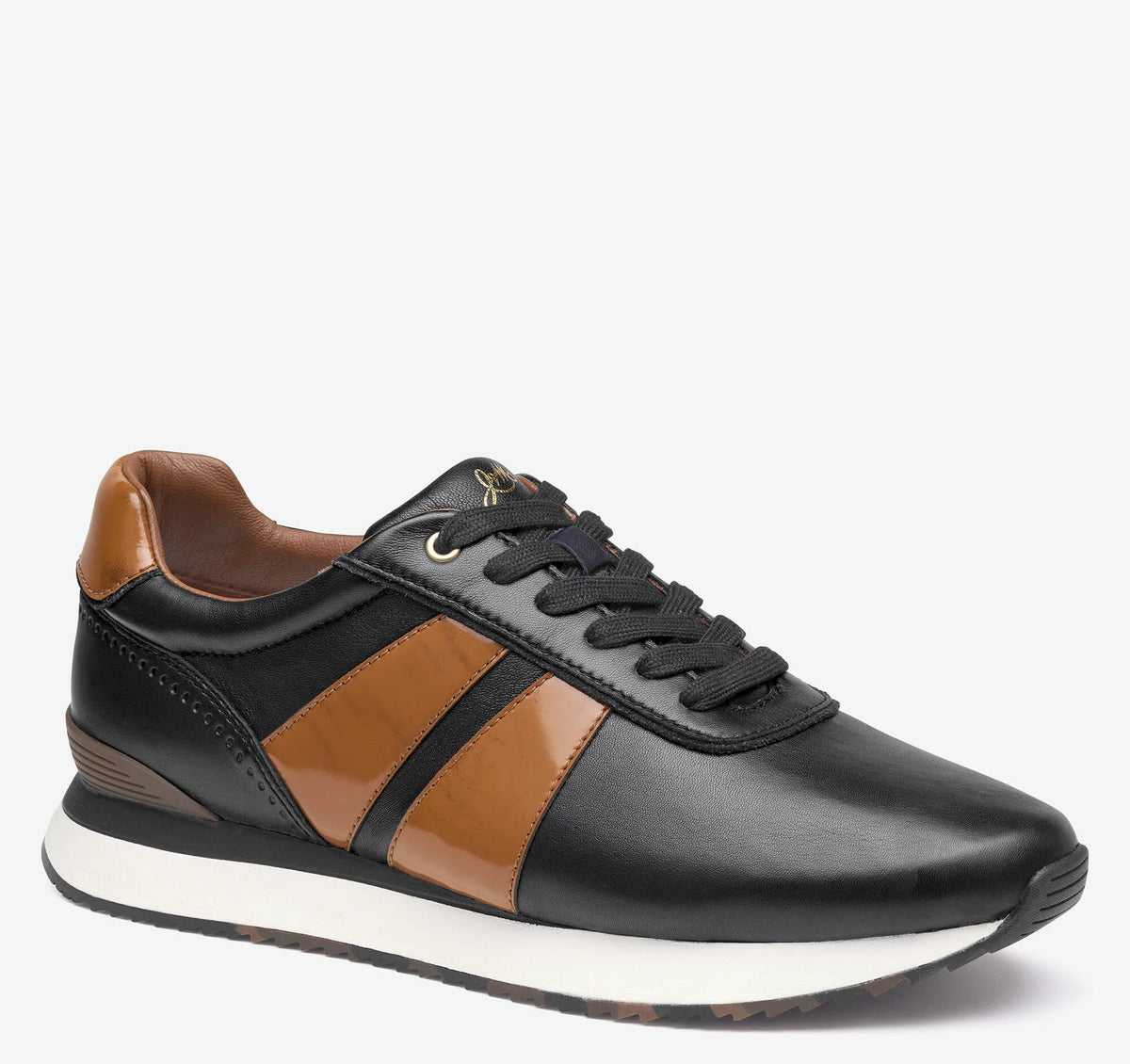 Black Nappa Leather/Tan Brush-Off Patent Leather