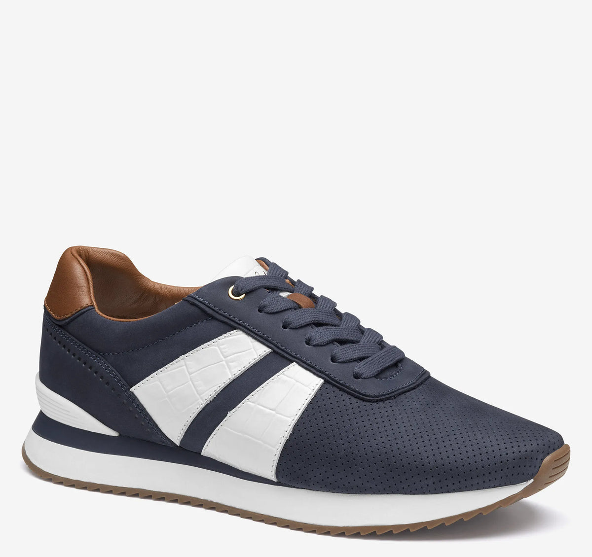 Navy Nubuck/White Croc-Embossed Full-Grain Leather