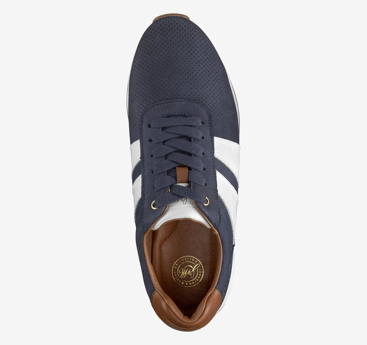 Navy Nubuck/White Croc-Embossed Full-Grain Leather