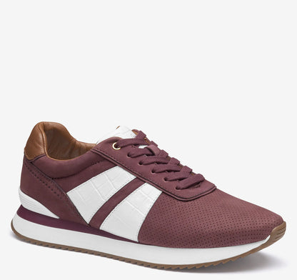 Wine Nubuck/White Croc-Embossed Full-Grain Leather