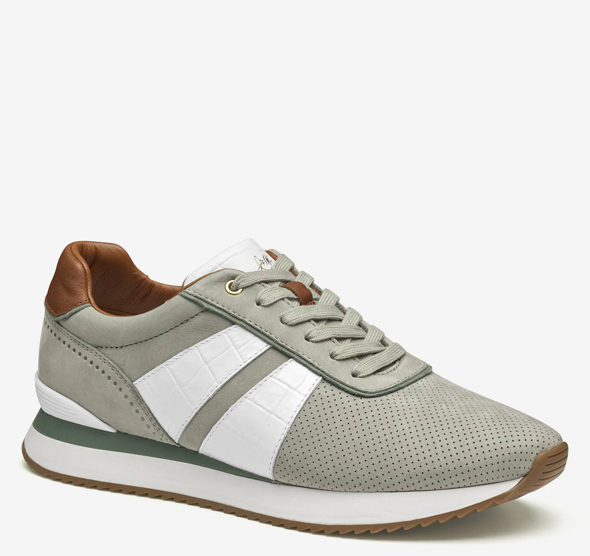 Sage Nubuck/White Croc-Embossed Full-Grain Leather