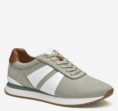 Sage Nubuck/White Croc-Embossed Full-Grain Leather