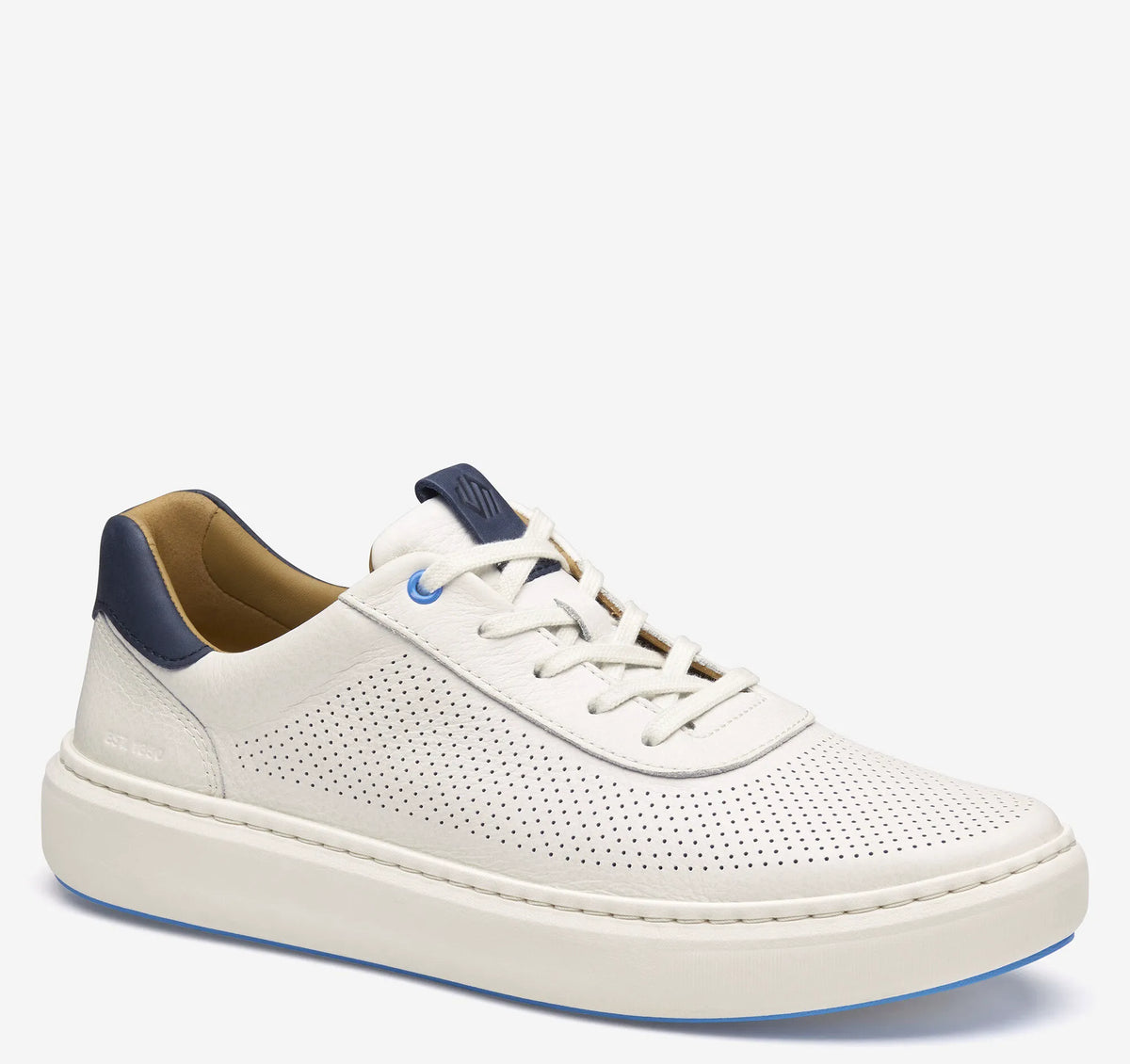 White Full-Grain Leather/Blue Suede