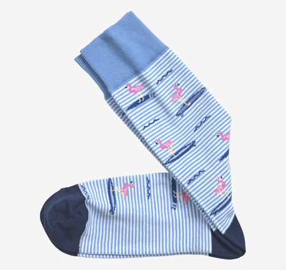 Light Blue Surfing Flamingos