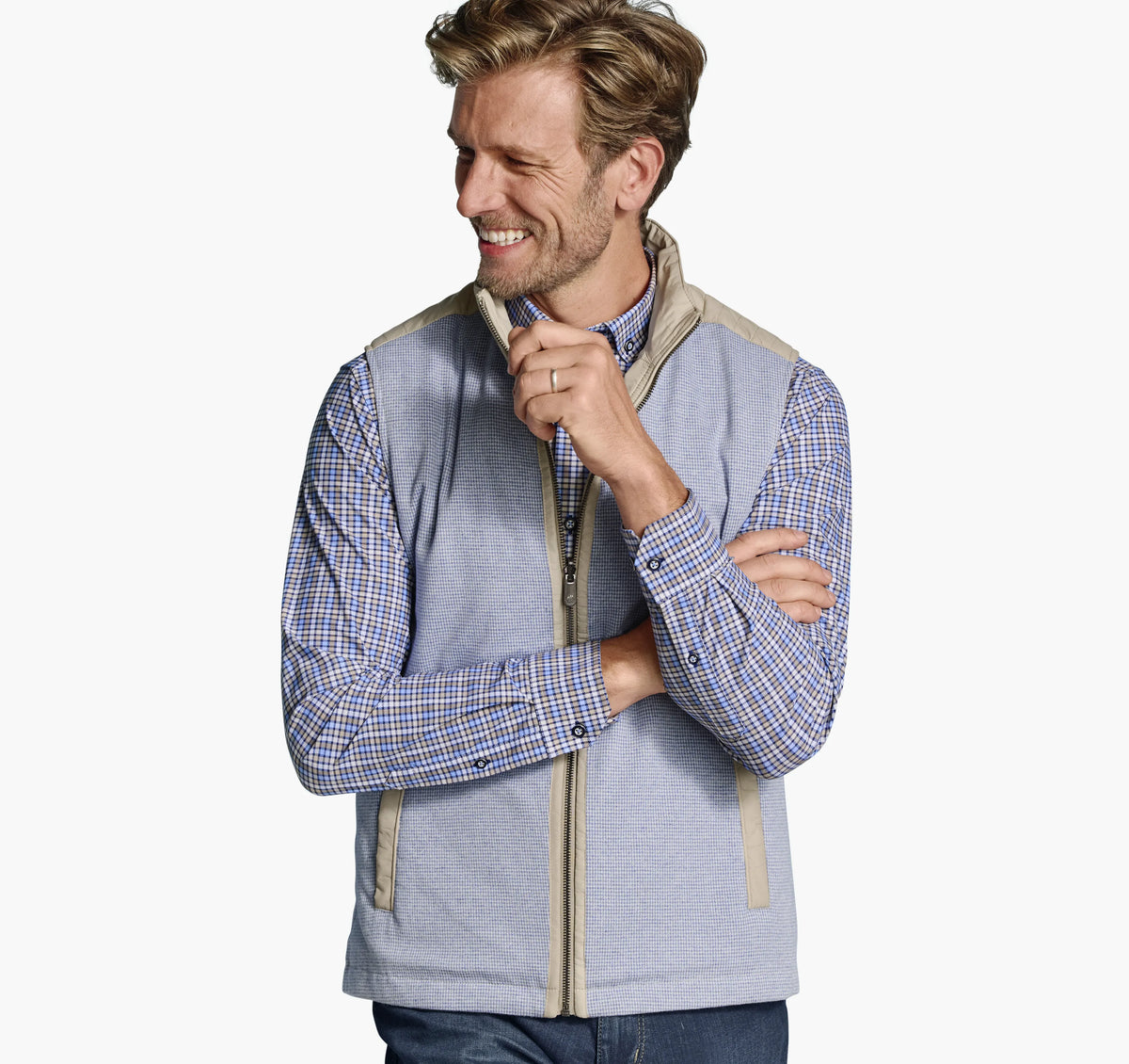 Taupe/Light Blue Micro Houndstooth