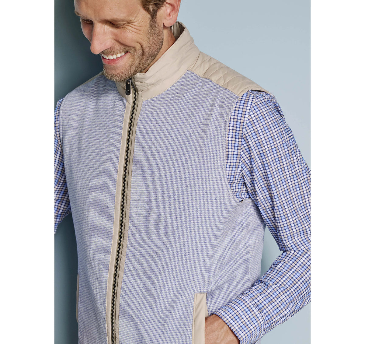 Taupe/Light Blue Micro Houndstooth
