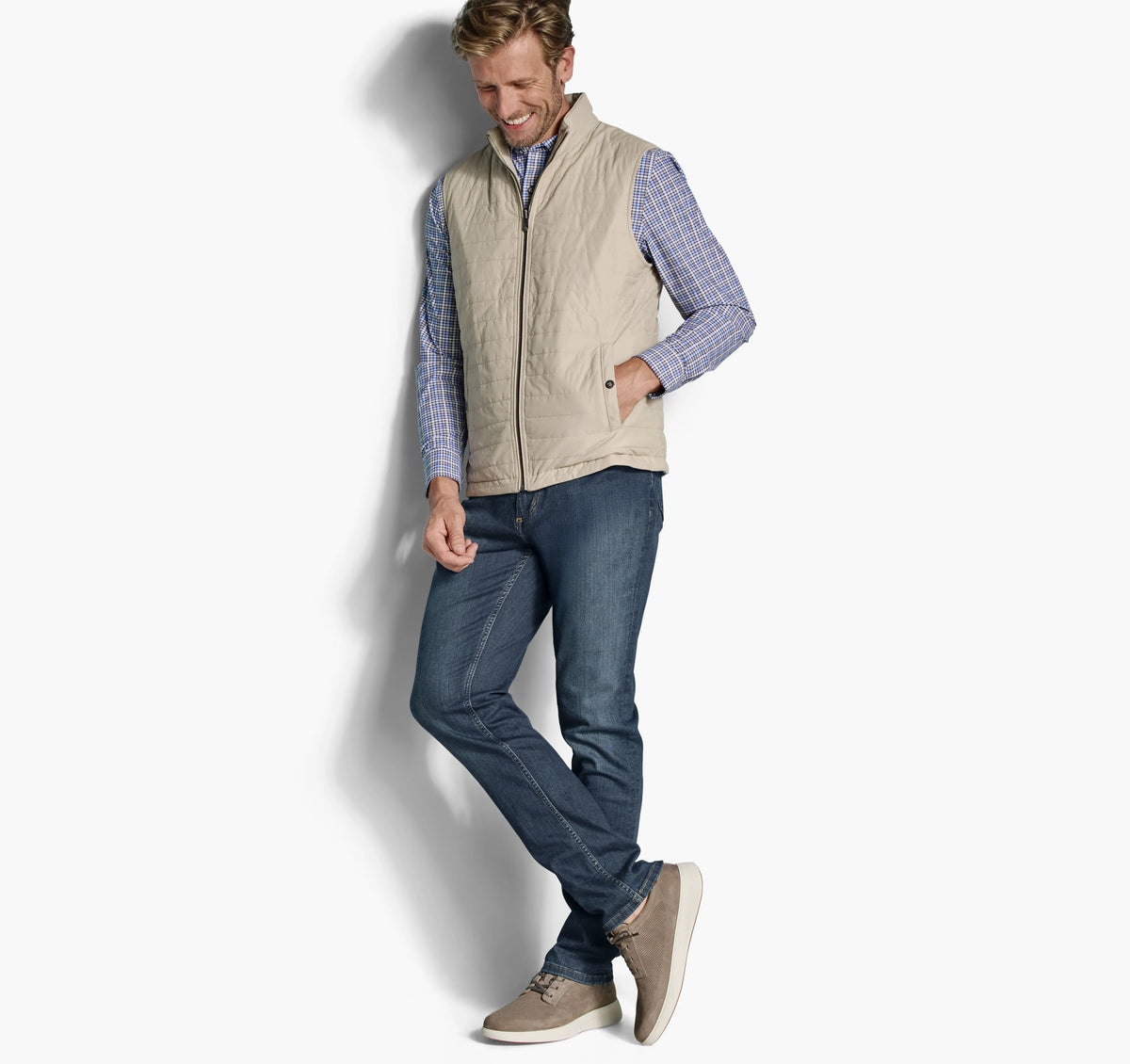 Taupe/Light Blue Micro Houndstooth