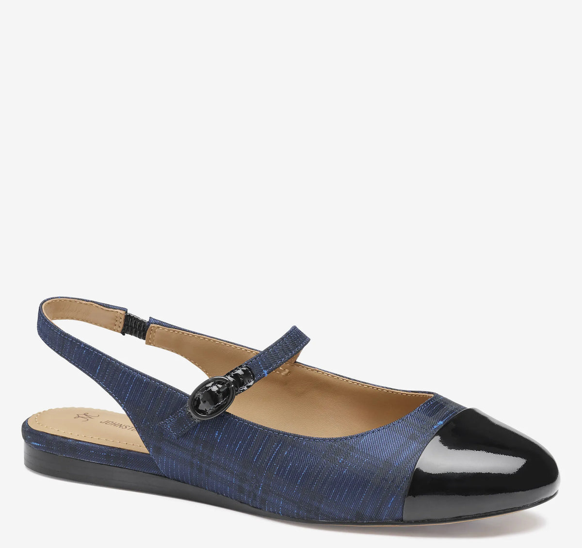 Navy Italian Plaid Fabric/Black Patent Leather