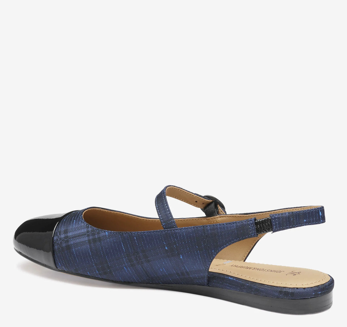 Navy Italian Plaid Fabric/Black Patent Leather