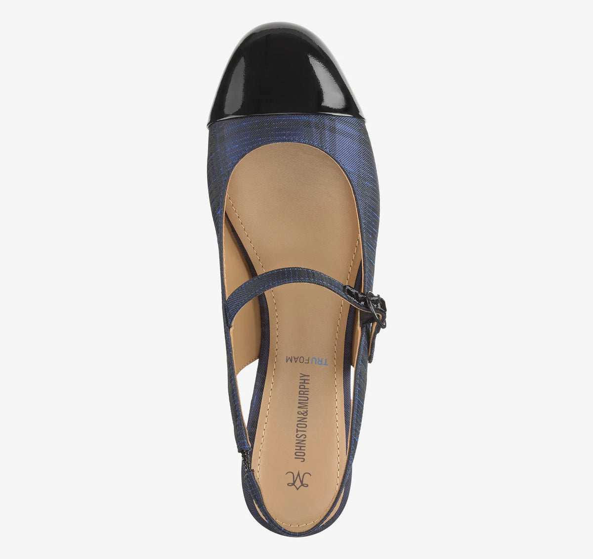 Navy Italian Plaid Fabric/Black Patent Leather