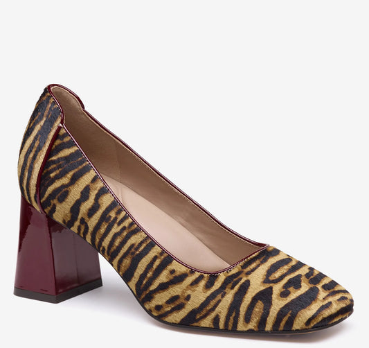 Beige/Brown Zebra-Print Haircalf/Red Patent Leather