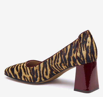 Beige/Brown Zebra-Print Haircalf/Red Patent Leather