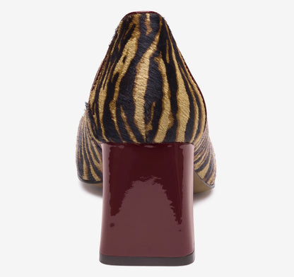 Beige/Brown Zebra-Print Haircalf/Red Patent Leather