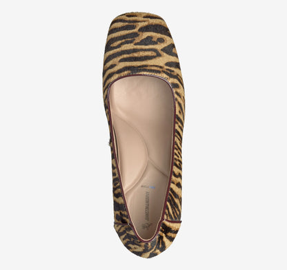 Beige/Brown Zebra-Print Haircalf/Red Patent Leather