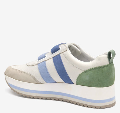 White Calfskin/Blue/Green Suede