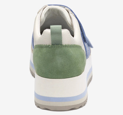 White Calfskin/Blue/Green Suede