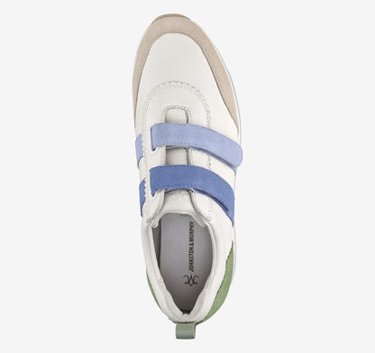White Calfskin/Blue/Green Suede
