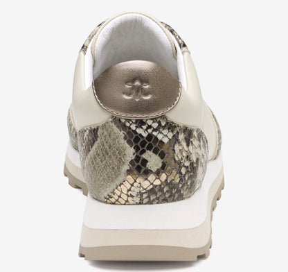 Pewter Metallic Snake-Embossed Leather/Bone Glove Leather