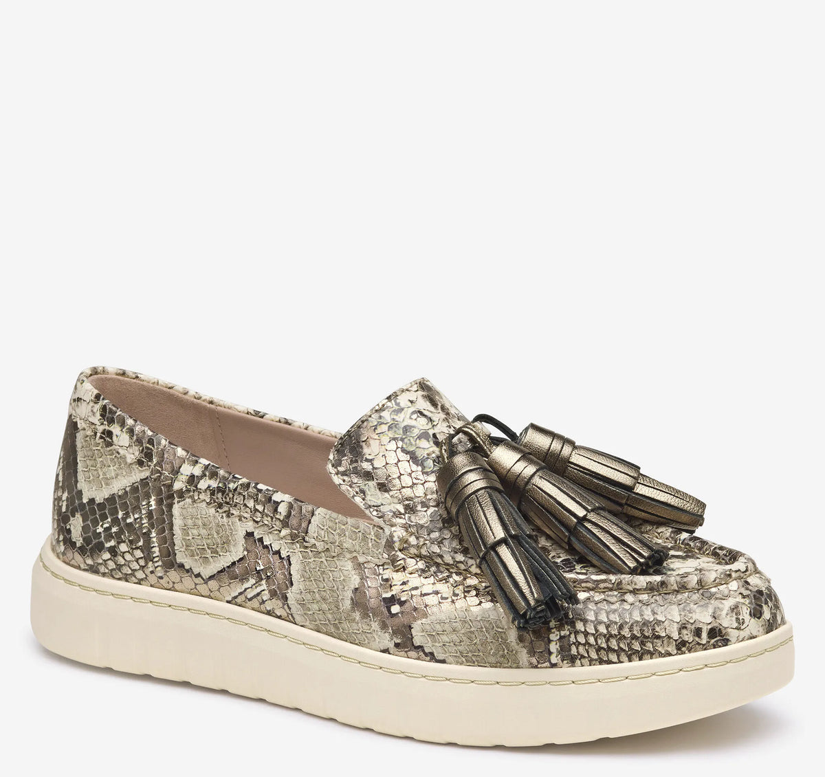 Pewter Metallic Snake-Embossed Leather