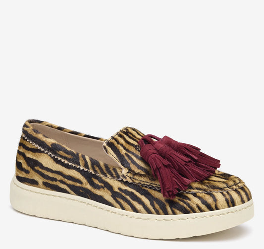 Beige/Brown Zebra-Print Haircalf/Merlot Kid Suede