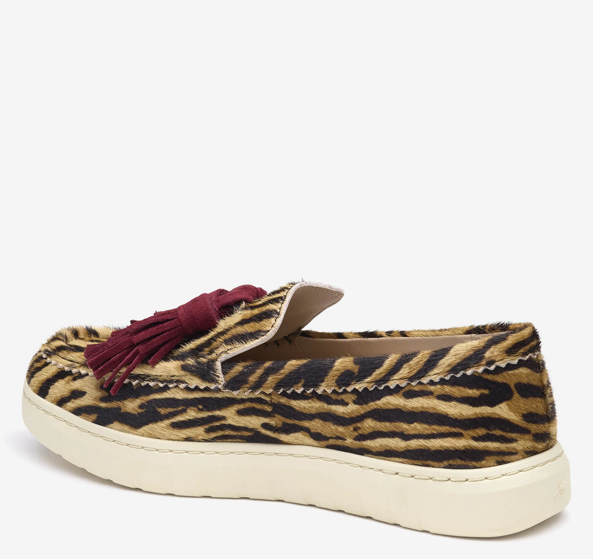Beige/Brown Zebra-Print Haircalf/Merlot Kid Suede