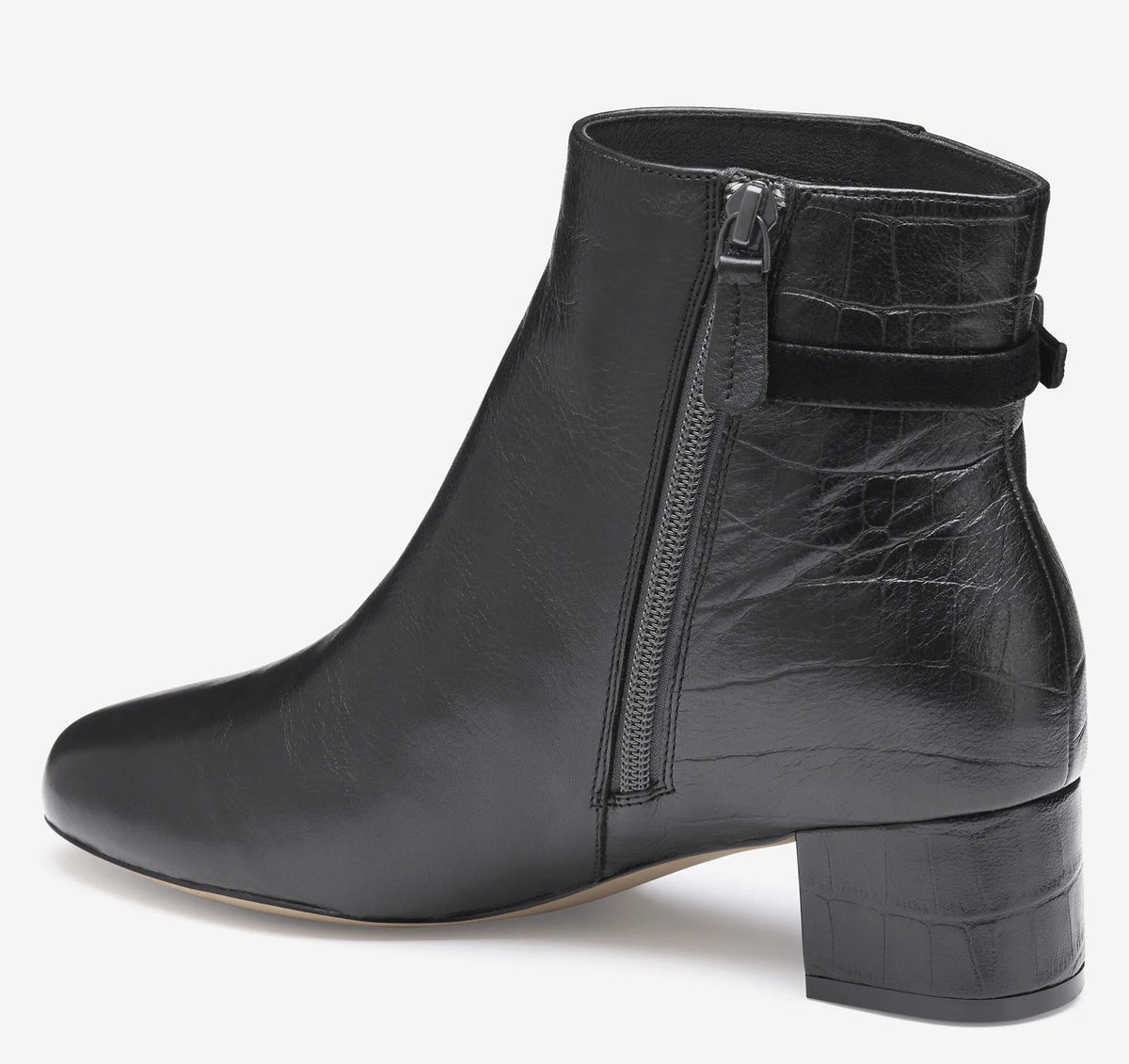 Black Nappa Leather/Italian Croc-Embossed Sheepskin
